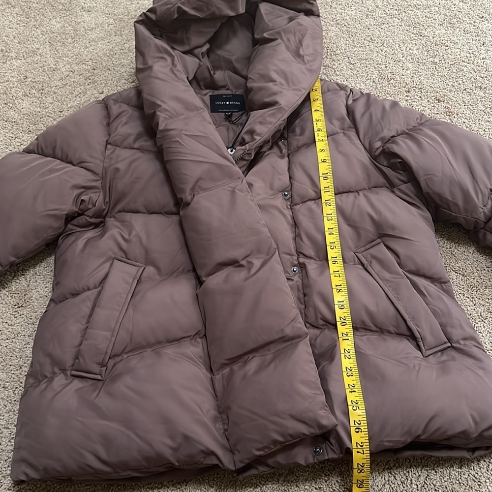 New! Lucky brand XL taupe puffer winter jacket with hood. - Picture 7 of 10